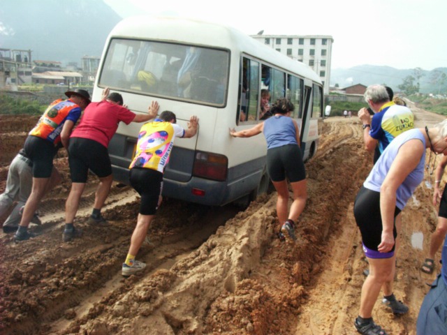 pushing the bus


      out of the mud